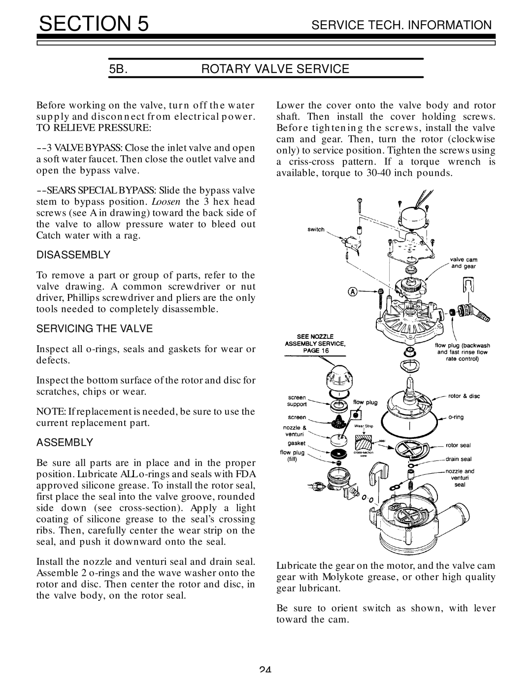 Kenmore 625.3485400 Service TECH. Information 5B.ROTARY Valve Service, Disassembly, Servicing the Valve, Assembly 