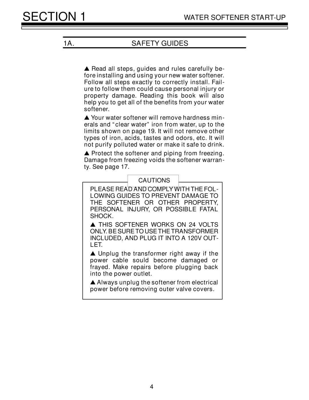 Kenmore 625.3485400, 625.3485500 owner manual Section, Water Softener START-UP Safety Guides 