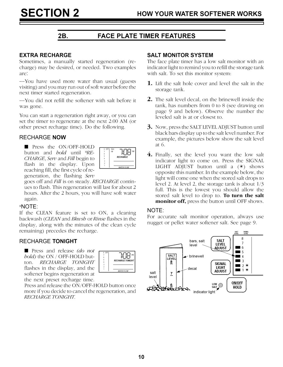 Kenmore 625.34859 2B.FACE Plate Timer Features, Extra Recharge, Recharge NOW, Recharge Tonight, Salt Monitor System 