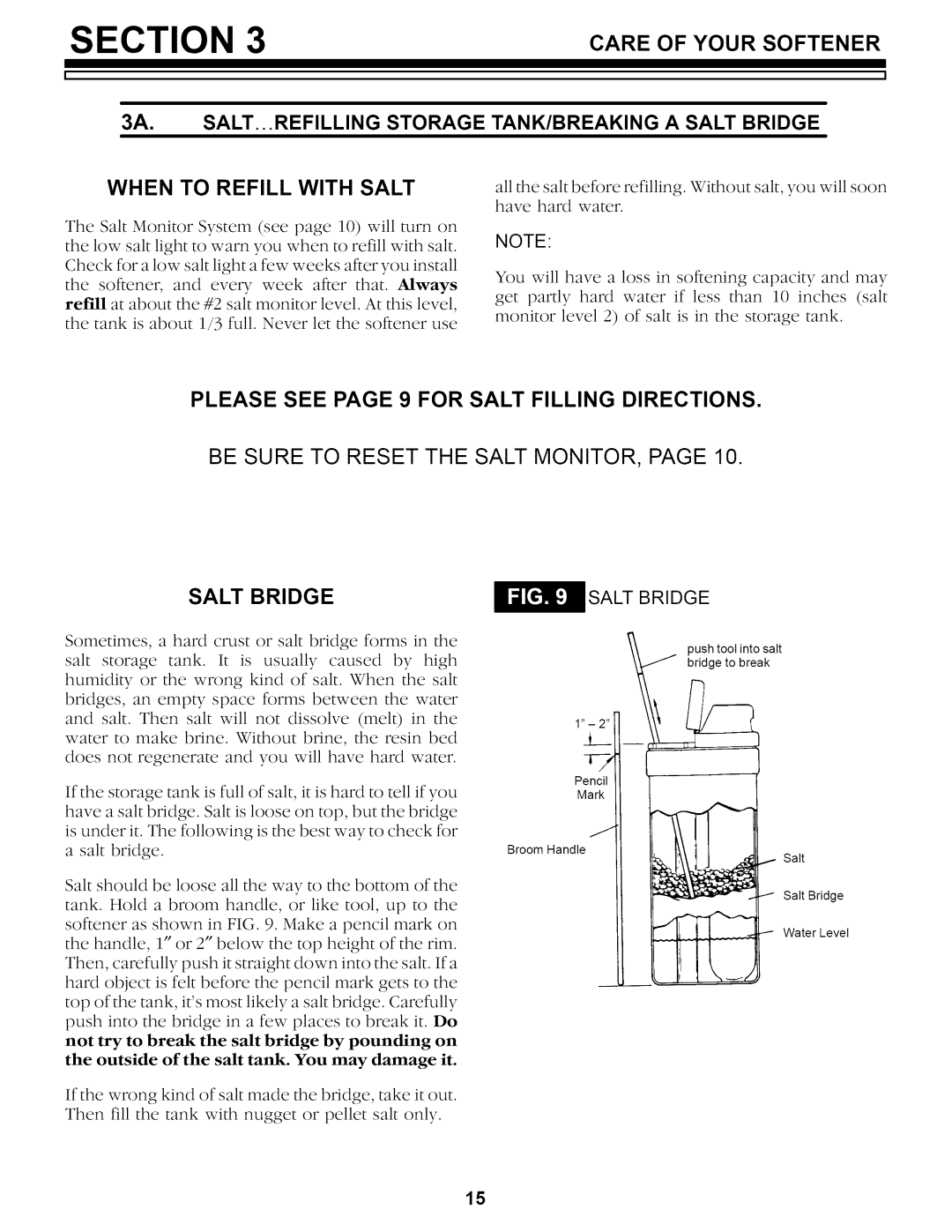 Kenmore 625.34857, 625.34859 When to Refill with Salt, Please see page 9 for Salt Filling Directions, Salt Bridge 