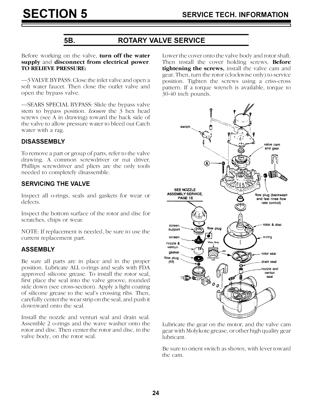 Kenmore 625.34859, 625.34857 Service TECH. Information 5B.ROTARY Valve Service, Disassembly, Servicing the Valve, Assembly 