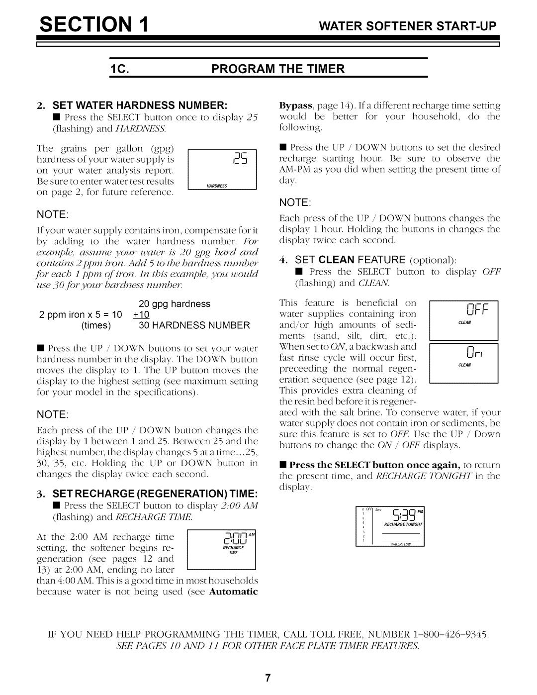 Kenmore 625.34857, 625.34859 owner manual SET Water Hardness Number, SET Recharge Regeneration Time 