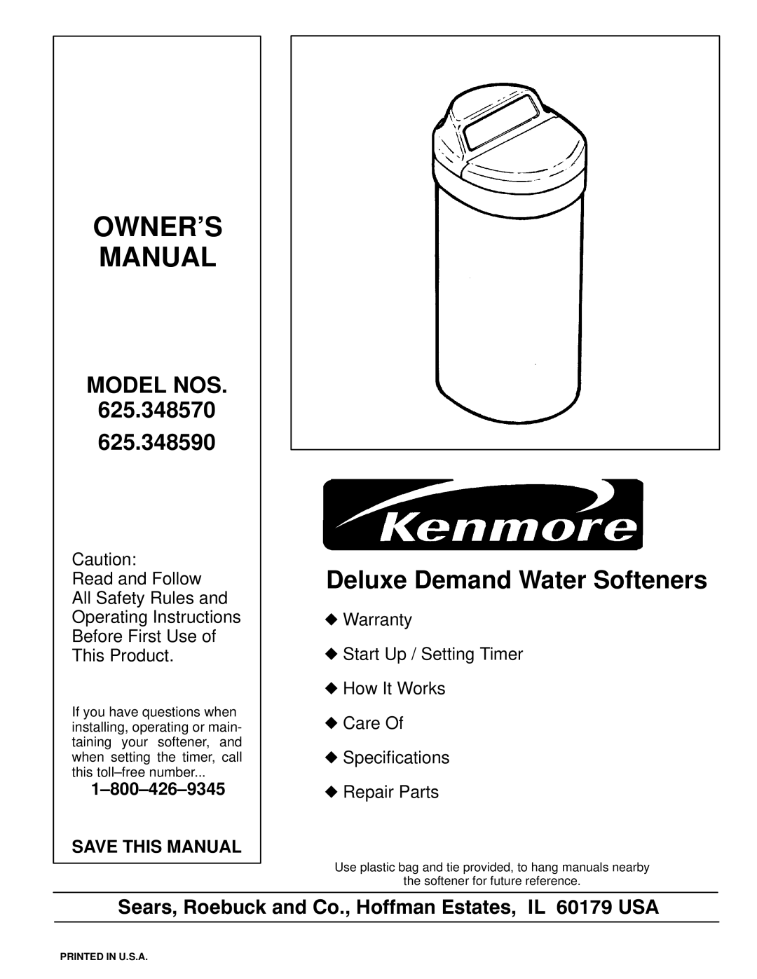 Kenmore 625.34857, 625.34859 owner manual Model NOS, Save this Manual 