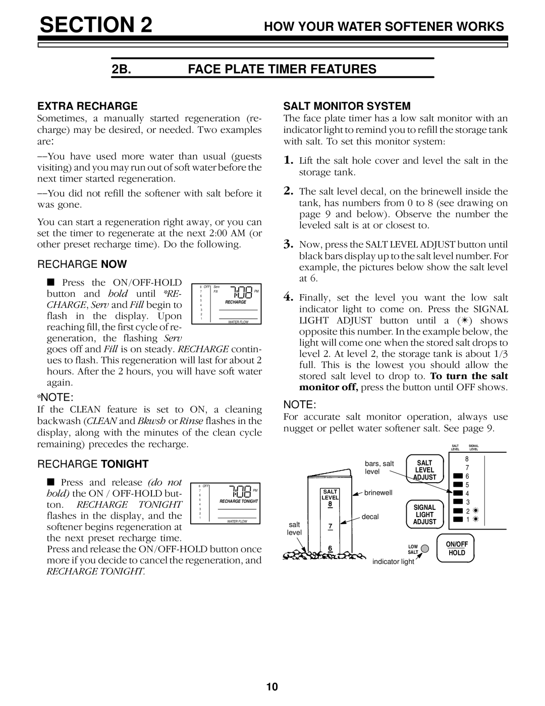 Kenmore 625.34859, 625.34857 HOW Your Water Softener Works 2B.FACE Plate Timer Features, Extra Recharge, Recharge NOW 