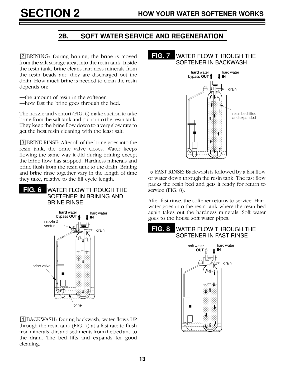 Kenmore 625.34857, 625.34859 owner manual Water Flow Through the Softener in Brining and Brine Rinse 