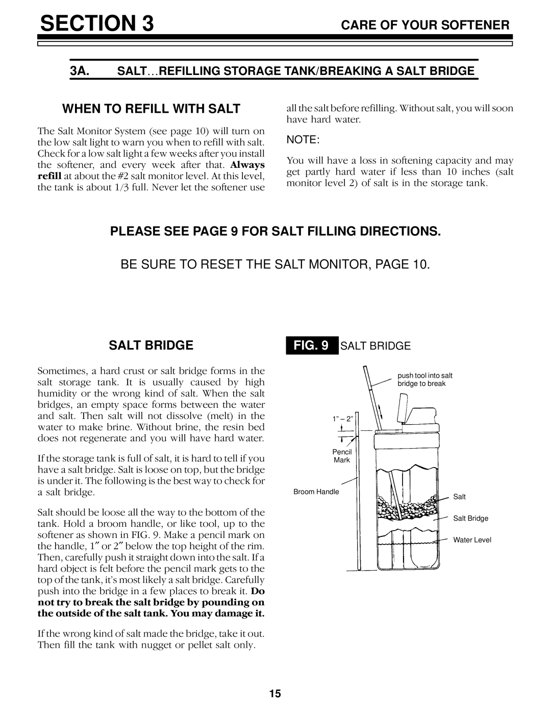 Kenmore 625.34857, 625.34859 When to Refill with Salt, Please see page 9 for Salt Filling Directions, Salt Bridge 