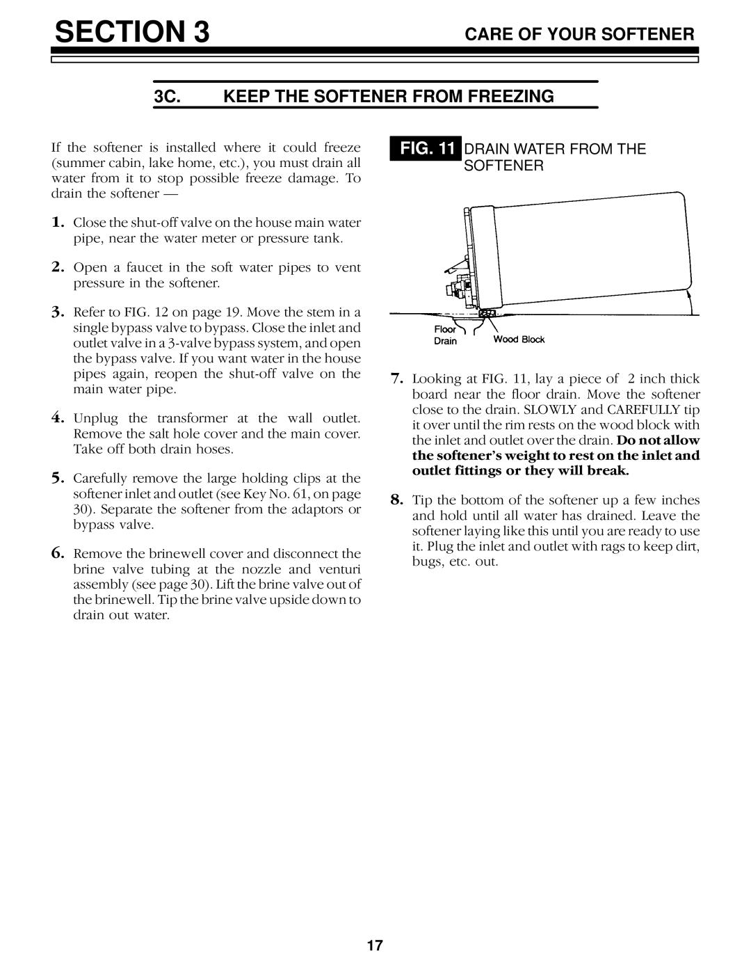 Kenmore 625.34857, 625.34859 owner manual Keep the Softener from Freezing, Drain Water from 