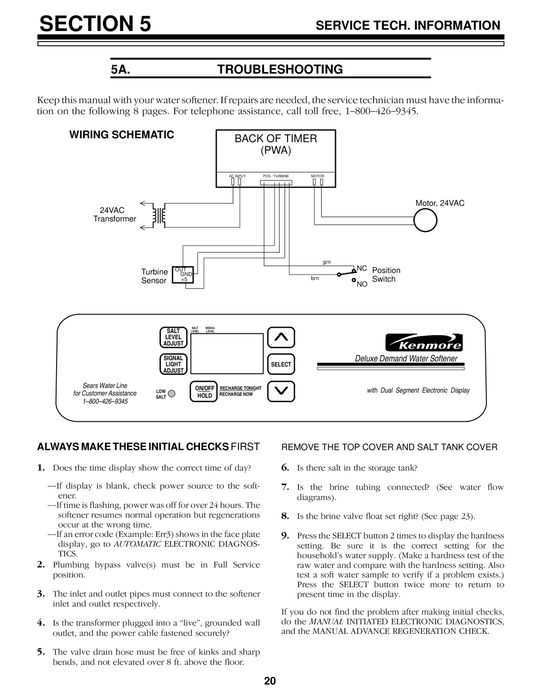 Kenmore 625.34859, 625.34857 owner manual Service TECH. Information 5A.TROUBLESHOOTING, Wiring Schematic, Back of Timer PWA 