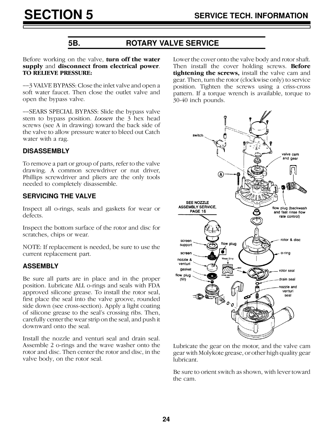 Kenmore 625.34859, 625.34857 Service TECH. Information 5B.ROTARY Valve Service, Disassembly, Servicing the Valve, Assembly 