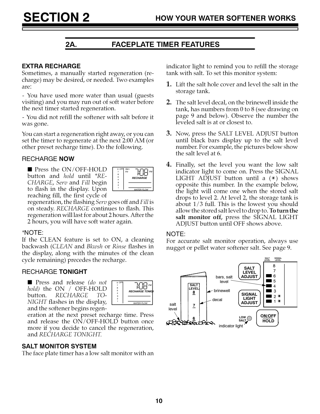 Kenmore 625.3486 HOW Your Water Softener Works 2A.FACEPLATE Timer Features, Extra Recharge, Rechargenow, Rechargetonight 