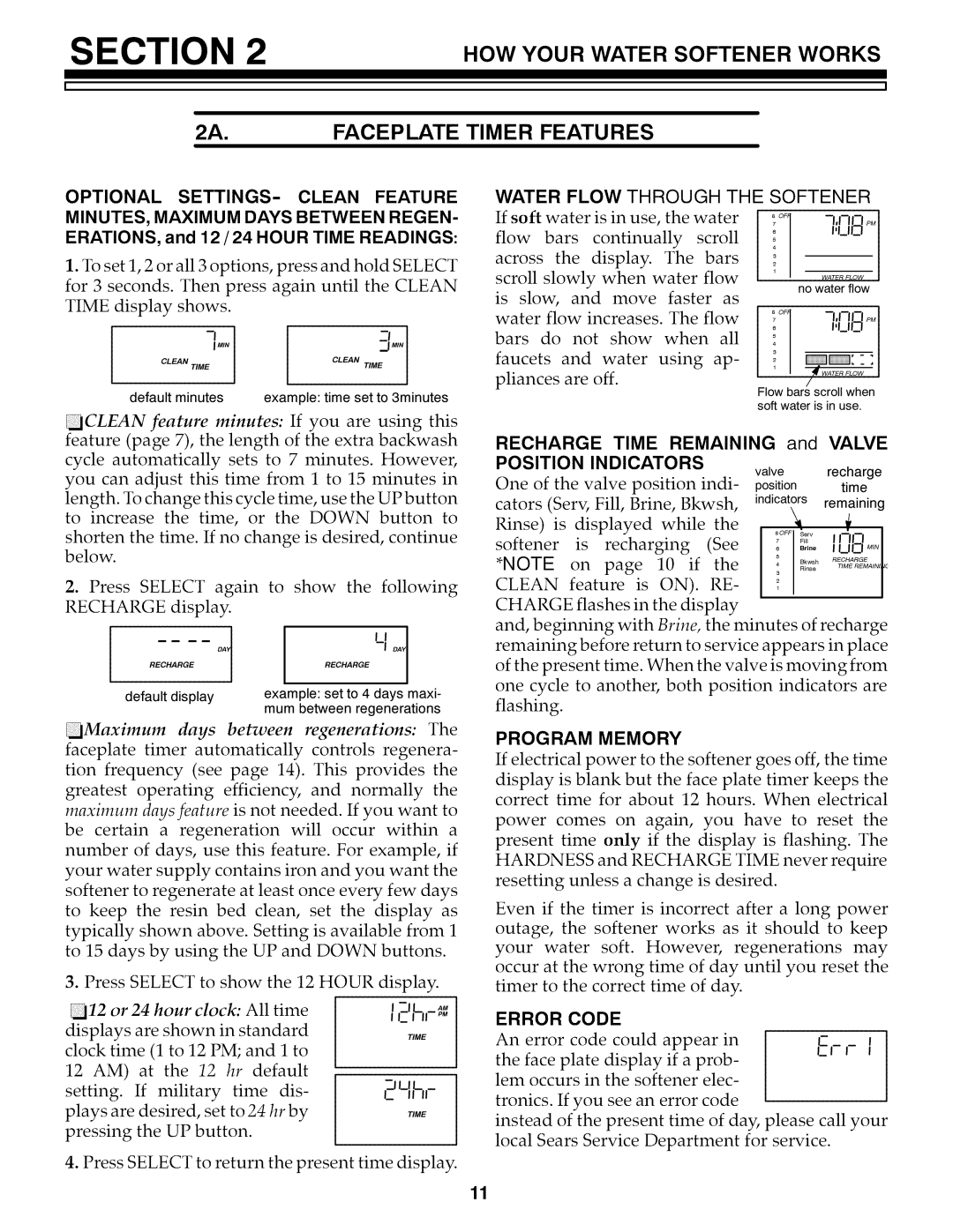 Kenmore 625.3486 HOW Your Water Softener Works, Optional SETTINGS- Clean Feature, Water Flow Through the Softener 