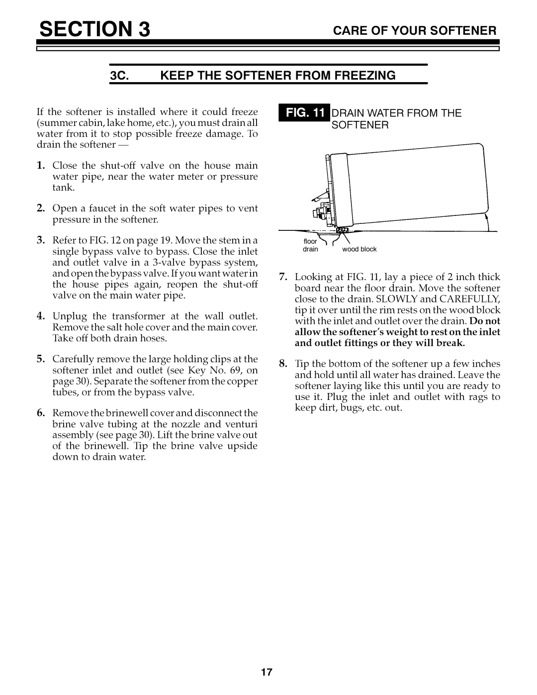 Kenmore 625.3486 owner manual Keep the Softener from Freezing, Drain Water from Softener 