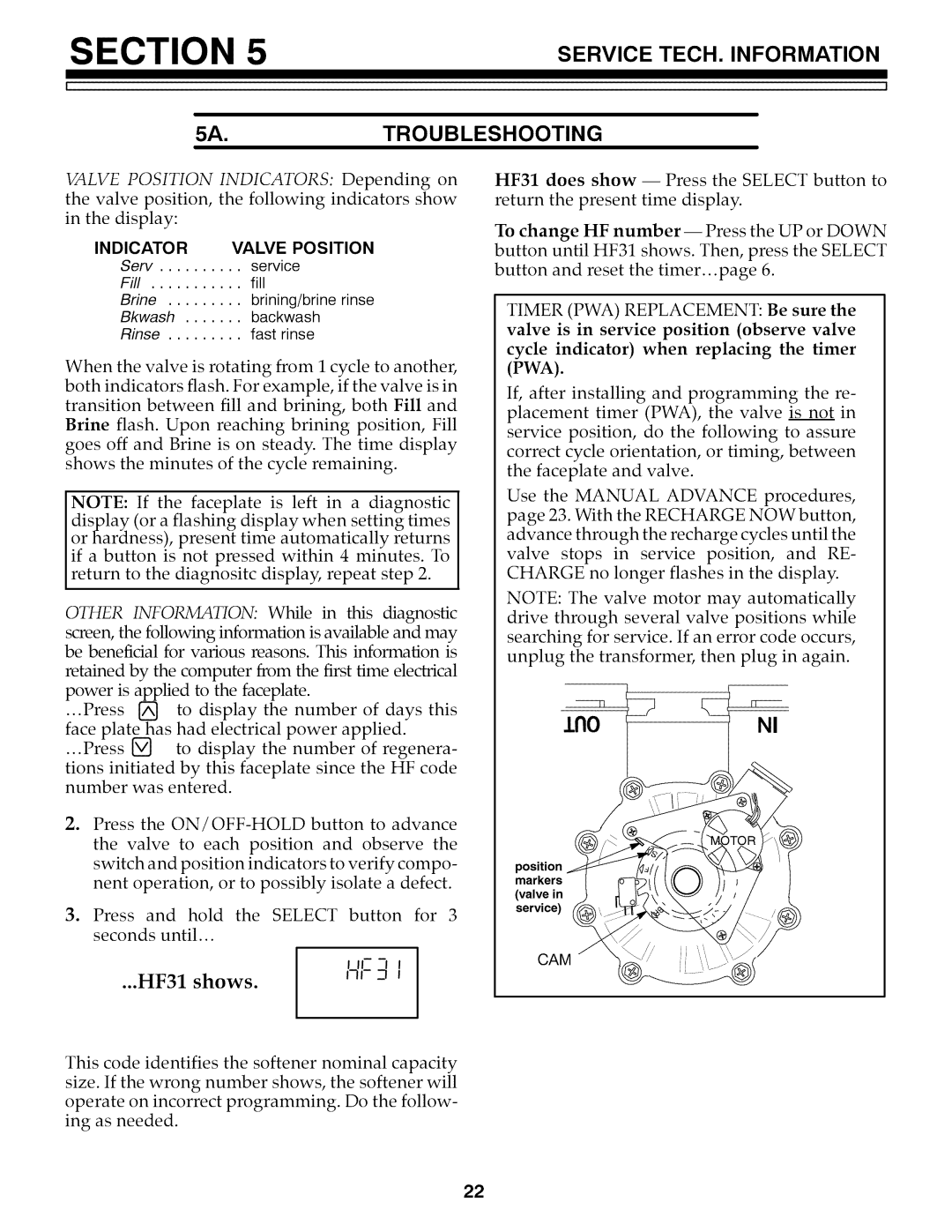 Kenmore 625.3486 owner manual Depending Valve position Following Indicators Show Display, Cam 