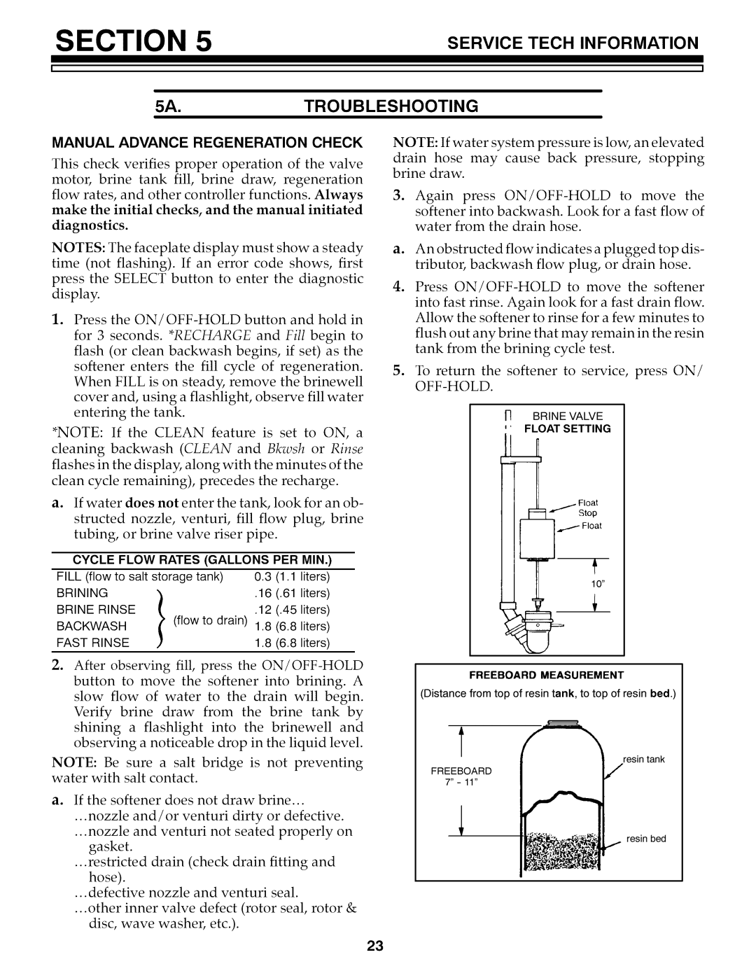 Kenmore 625.3486 owner manual 5A.TROUBLESHOOTING, Manual Advance Regeneration Check, Cycle Flow Rates Gallons PER MIN 