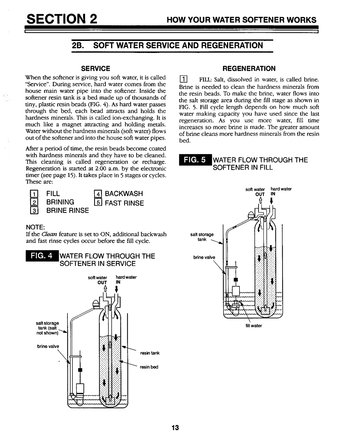 Kenmore 625.34867 owner manual 2B. Soft Water Service and Regeneration, Water Flow Through Softener in Fill 