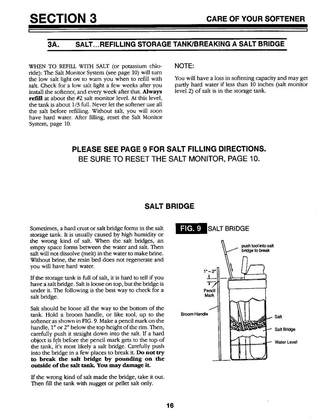 Kenmore 625.34867 owner manual Careof Yoursoftener, Salt Bridge 