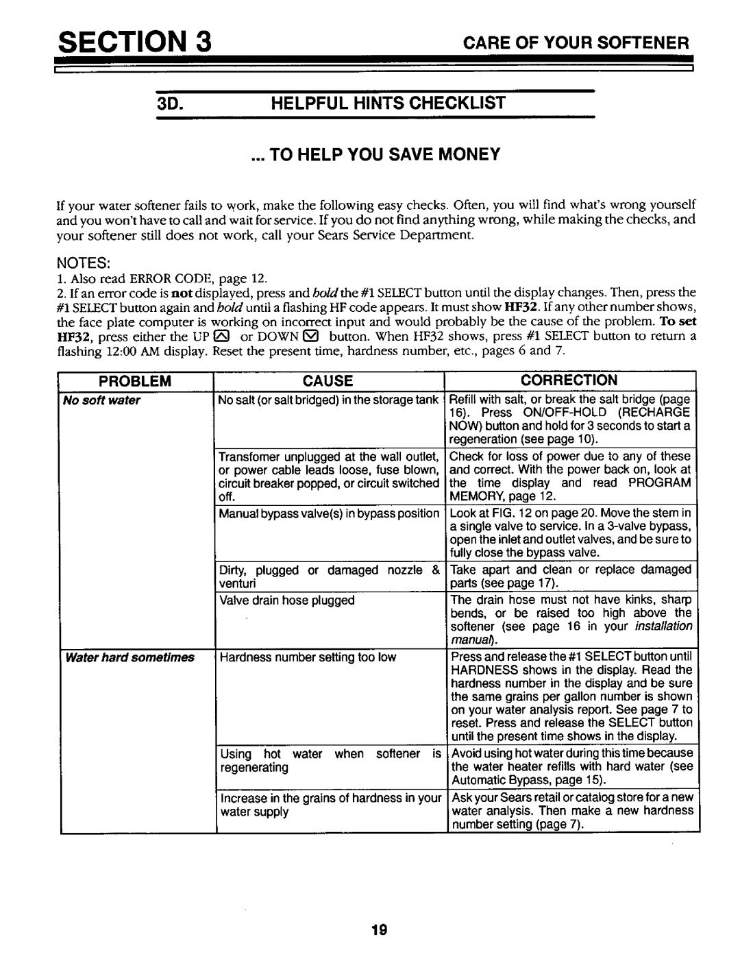 Kenmore 625.34867 owner manual 3D.HELPFUL Hints Checklist To Help YOU Save Money, Problem Cause Correction 