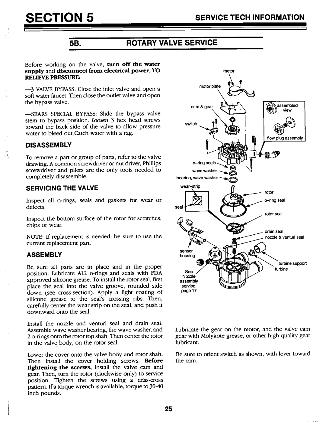 Kenmore 625.34867 owner manual 5B.ROTARY VALVE SERVICE, Section, Service Tech Information 