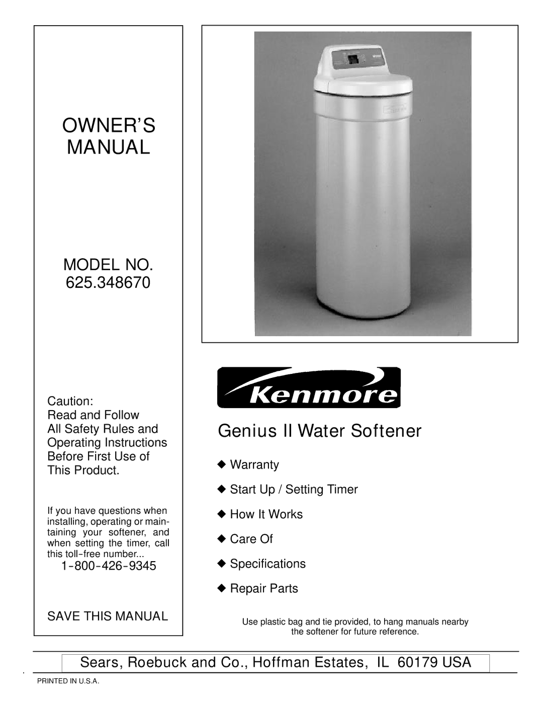 Kenmore 625.348670 owner manual Model no, Save this Manual 