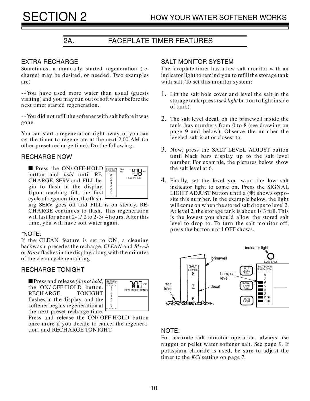 Kenmore 625.348670 HOW Your Water Softener Works 2A. Faceplate Timer Features, Extra Recharge, Salt Monitor System 