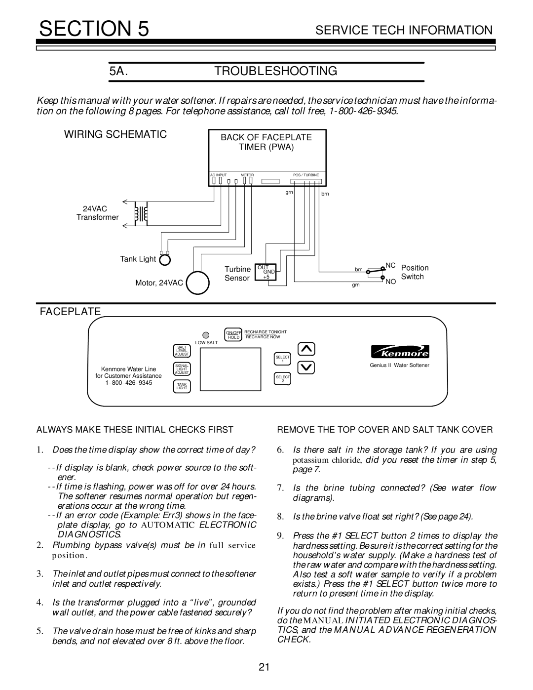 Kenmore 625.348670 owner manual Service Tech Information 5A.TROUBLESHOOTING, Wiring Schematic, Faceplate 