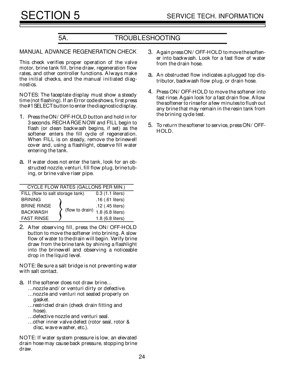 Kenmore 625.348670 owner manual Manual Advance Regeneration Check, Cycle Flow Rates Gallons PER MIN 