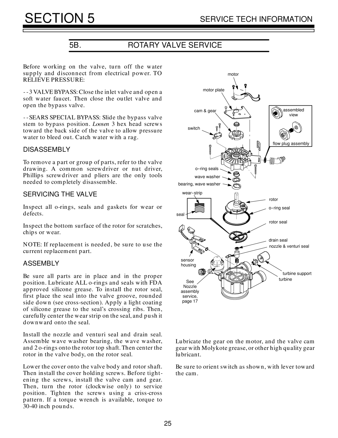 Kenmore 625.348670 Service Tech Information 5B.ROTARY Valve Service, Disassembly, Servicing the Valve, Assembly 