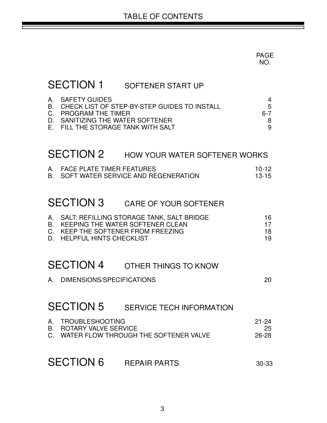 Kenmore 625.348670 owner manual Table of Contents, Softener Start UP, HOW Your Water Softener Works, Care of Your Softener 