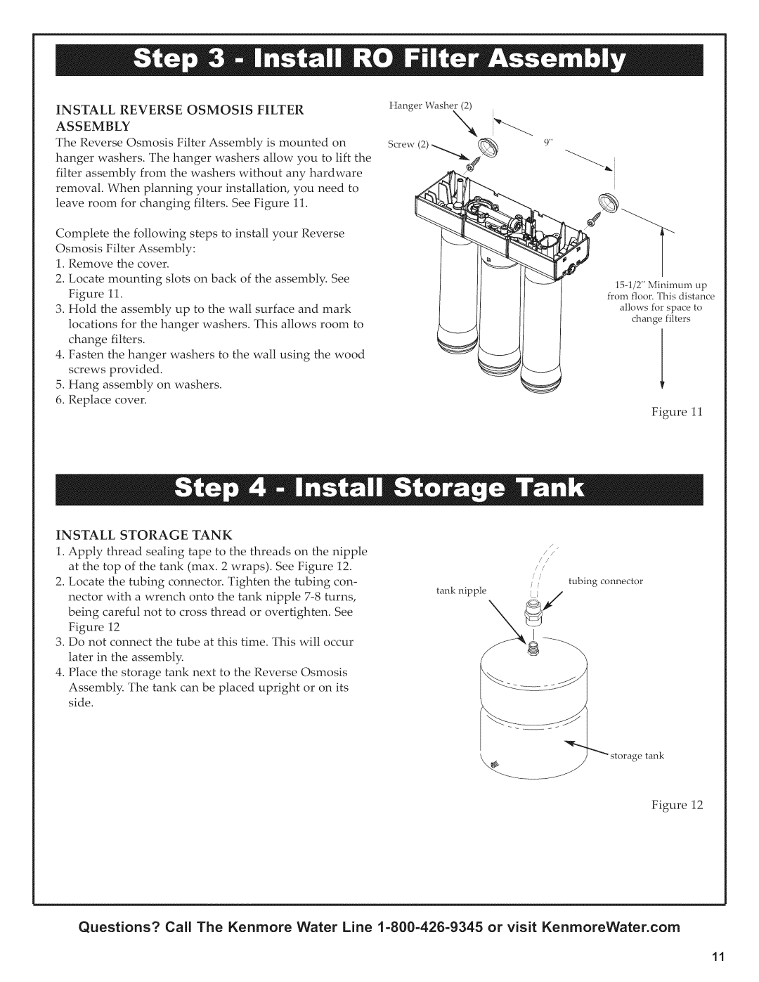 Kenmore 625.38156 owner manual Install Reverse Osmosis Filter Assembly, Install Storage Tank 