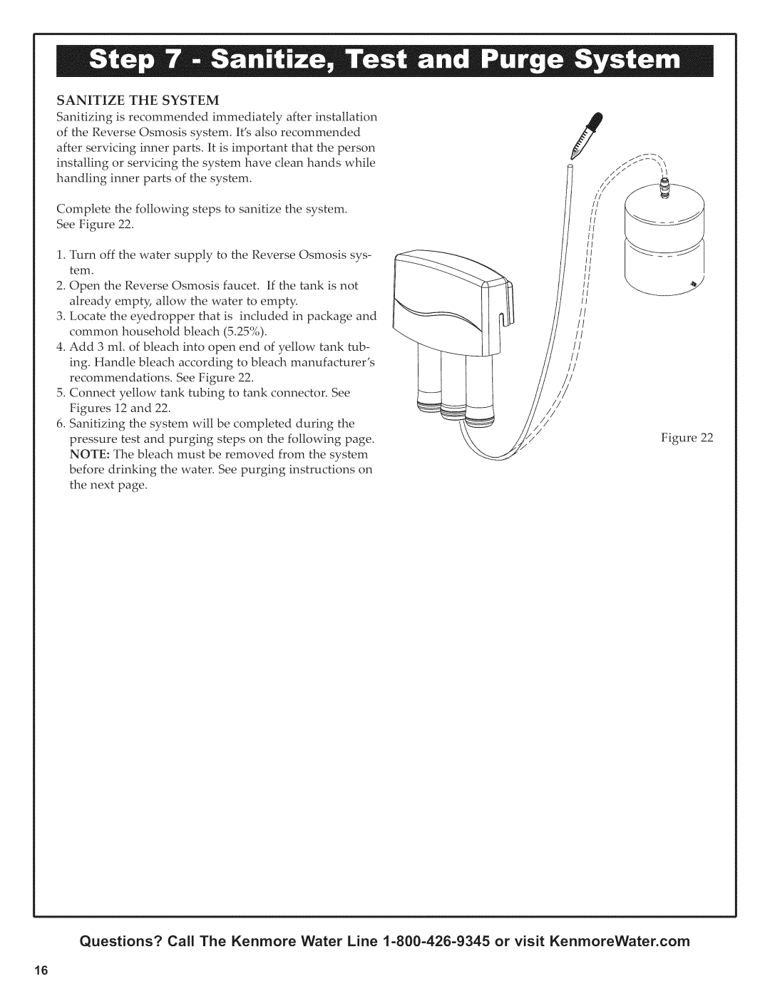 Kenmore 625.38156 owner manual Sanitize the System 