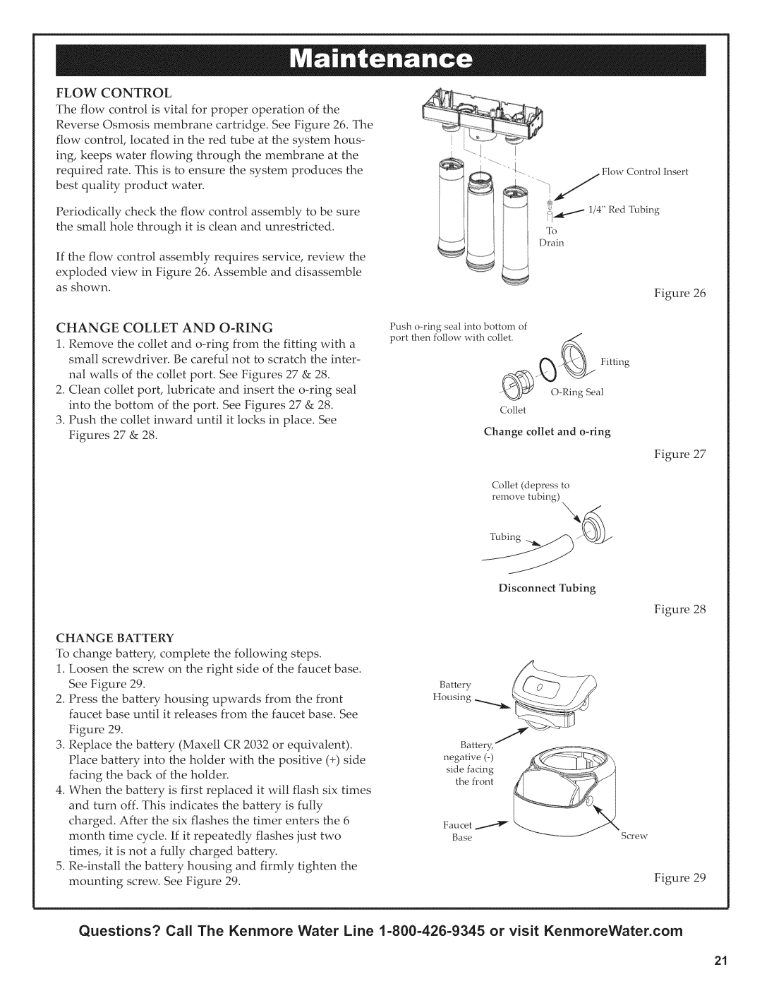 Kenmore 625.38156 owner manual Flow Control, Change Collet and O-RING, Change Battery 