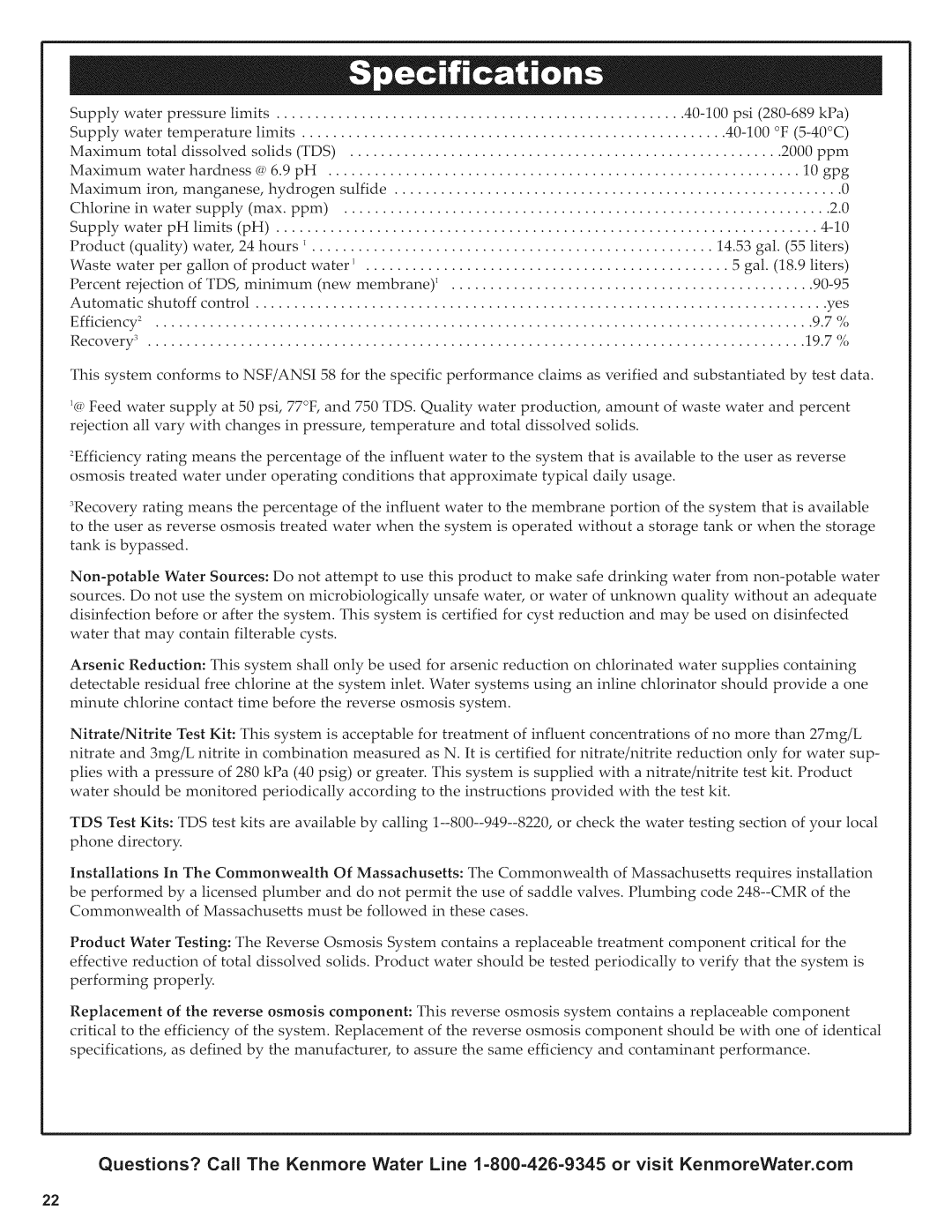 Kenmore 625.38156 owner manual Tds 