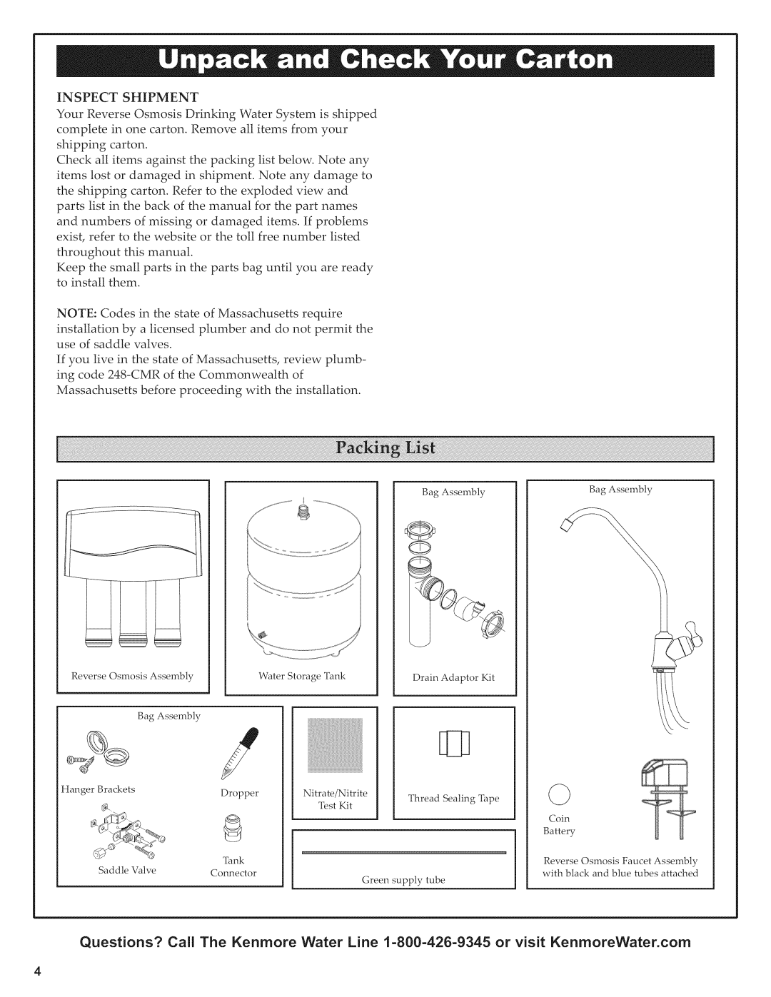 Kenmore 625.38156 owner manual Inspect Shipment 