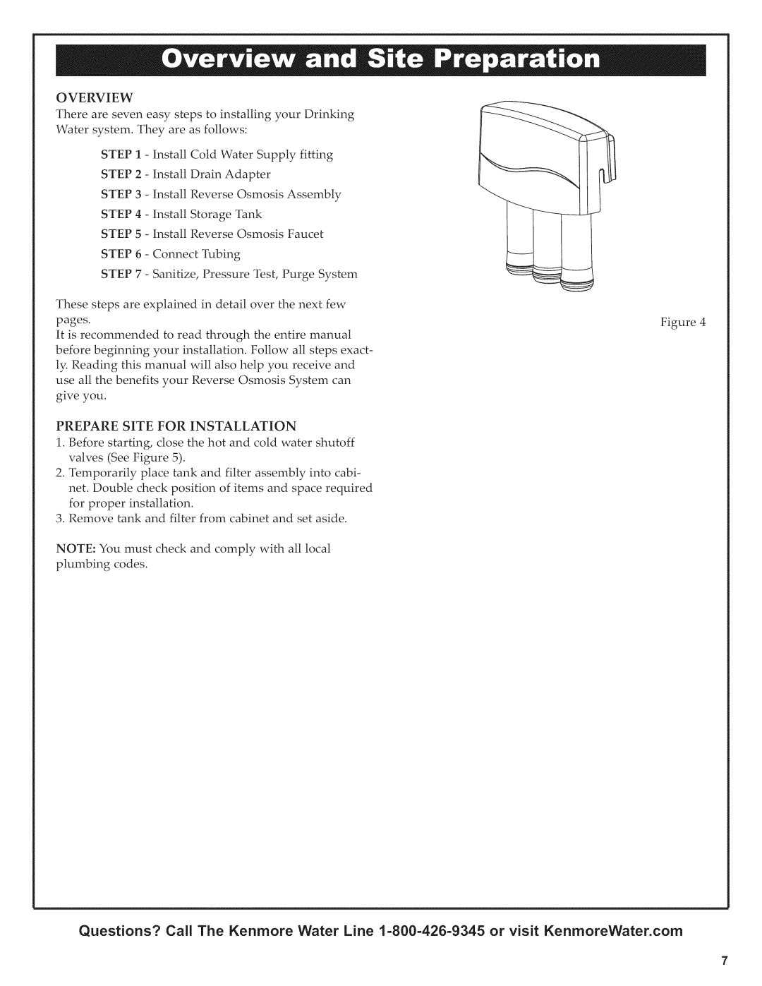 Kenmore 625.38156 owner manual Overview, Prepare Site for Installation 