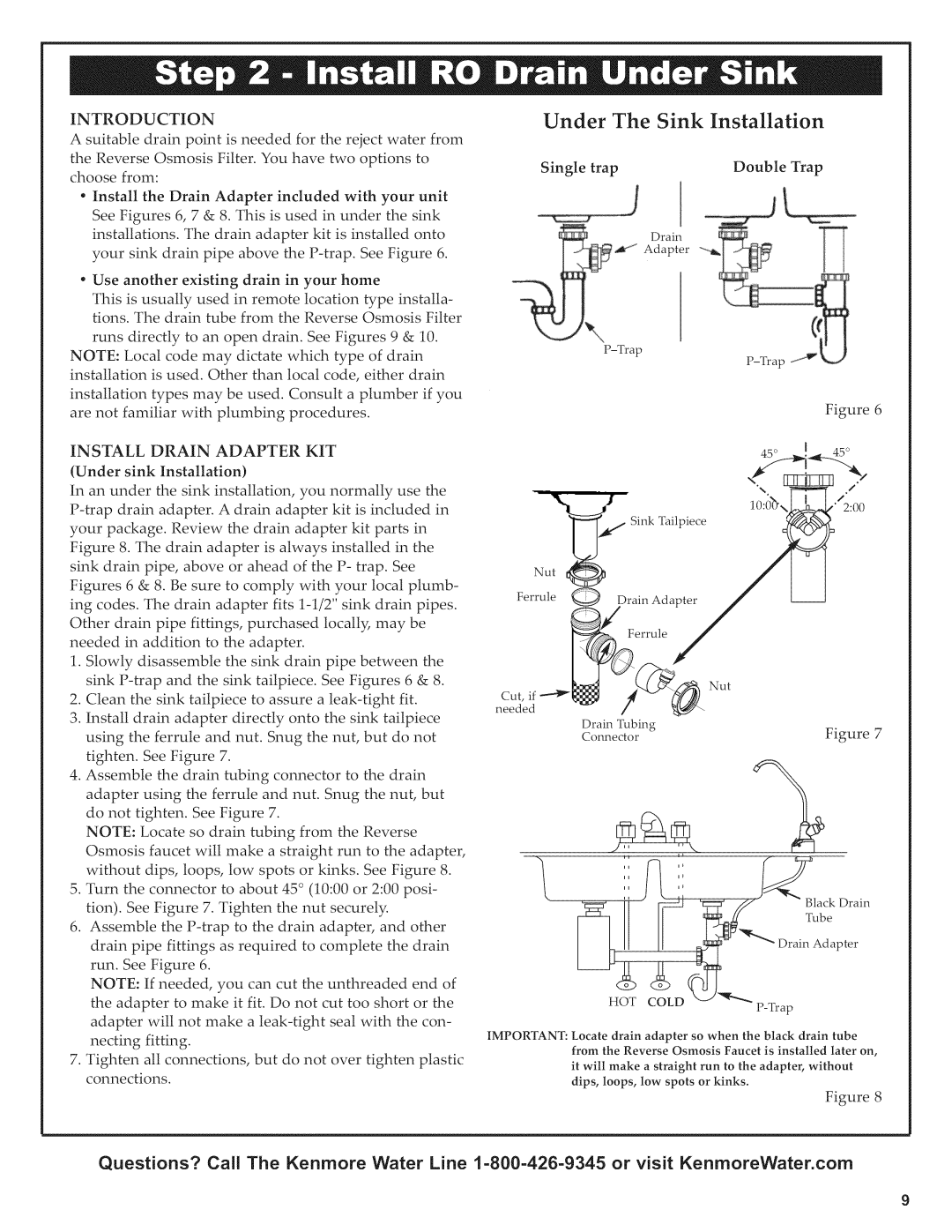 Kenmore 625.38156 owner manual Under The Sink Installation, Introduction 