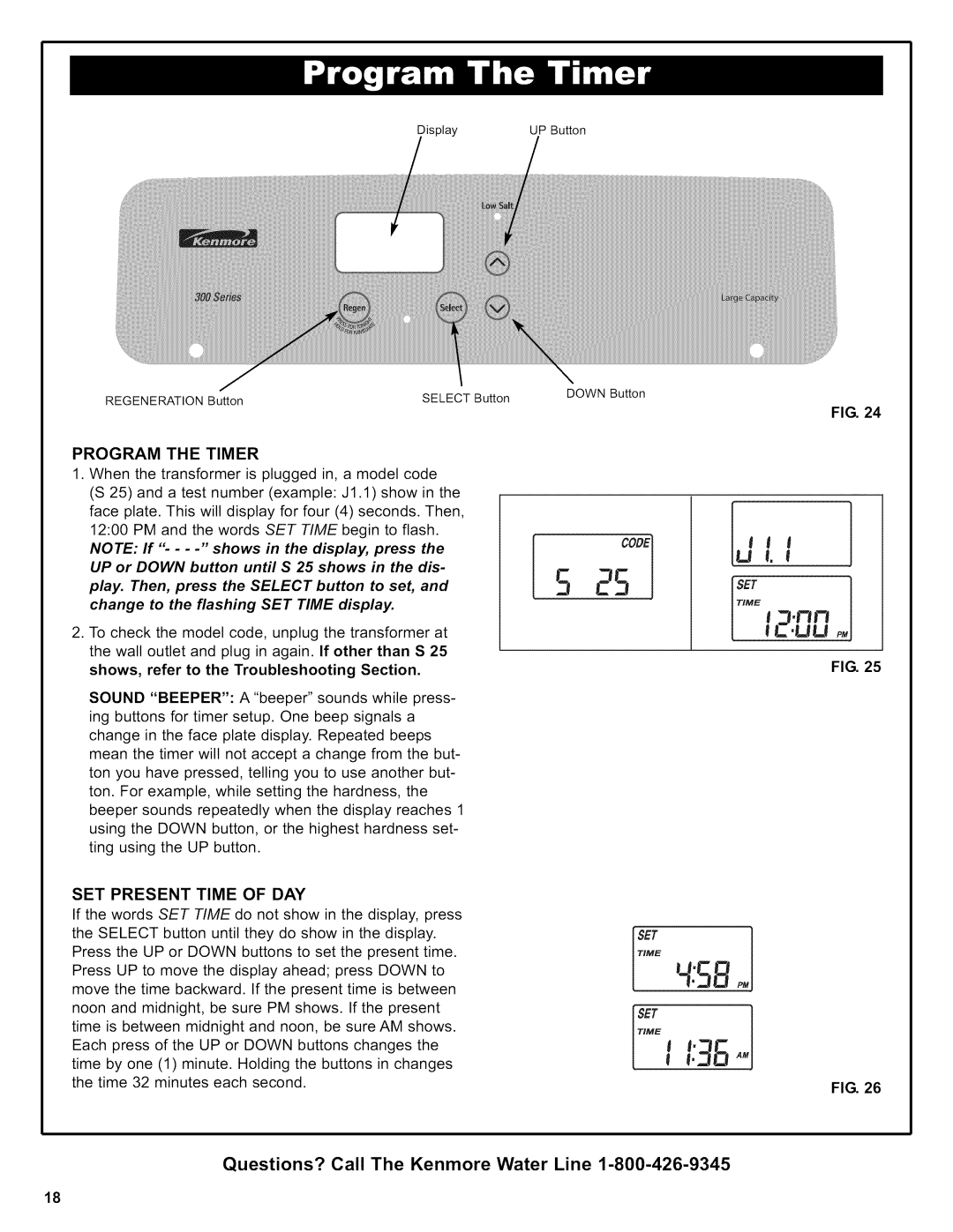 Kenmore 625.38306 owner manual Program the Timer, SET Present Time of DAY 