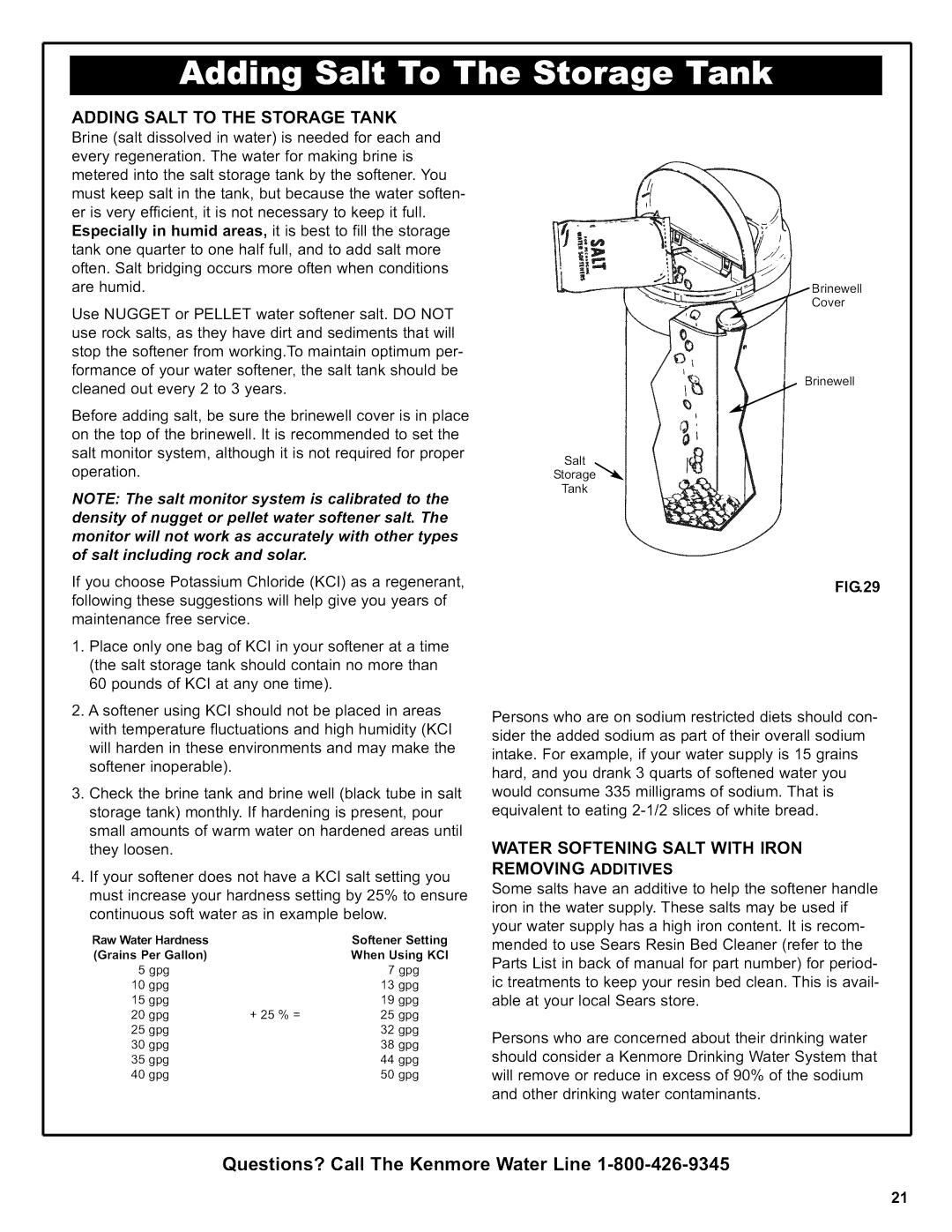 Kenmore 625.38306 owner manual Water Softening Salt with Iron, Removing Additives 