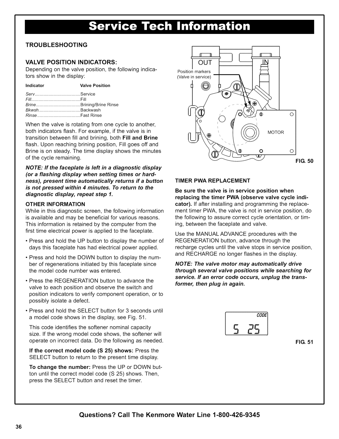 Kenmore 625.38306 owner manual Troubleshooting Valve Position Indicators, Other Information, Timer PWA Replacement 