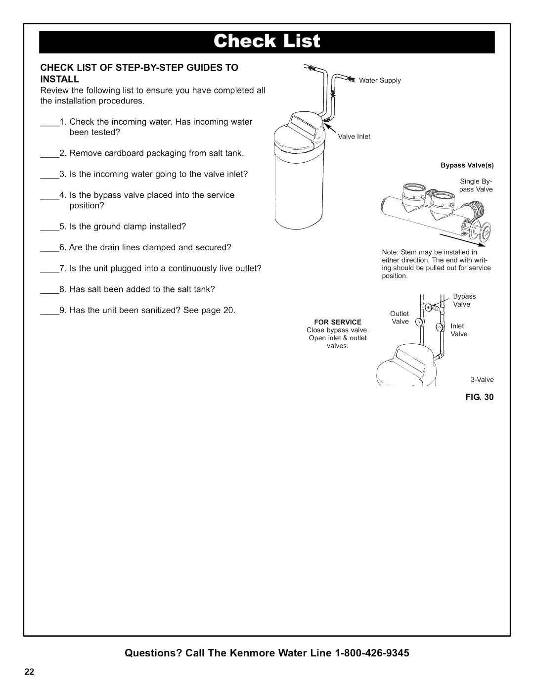 Kenmore 625.38306 owner manual Check List of STEP-BY-STEP Guides to Install 