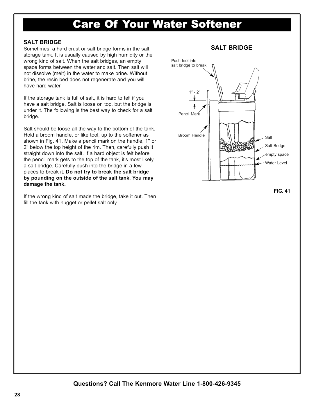 Kenmore 625.38306 owner manual Salt Bridge 