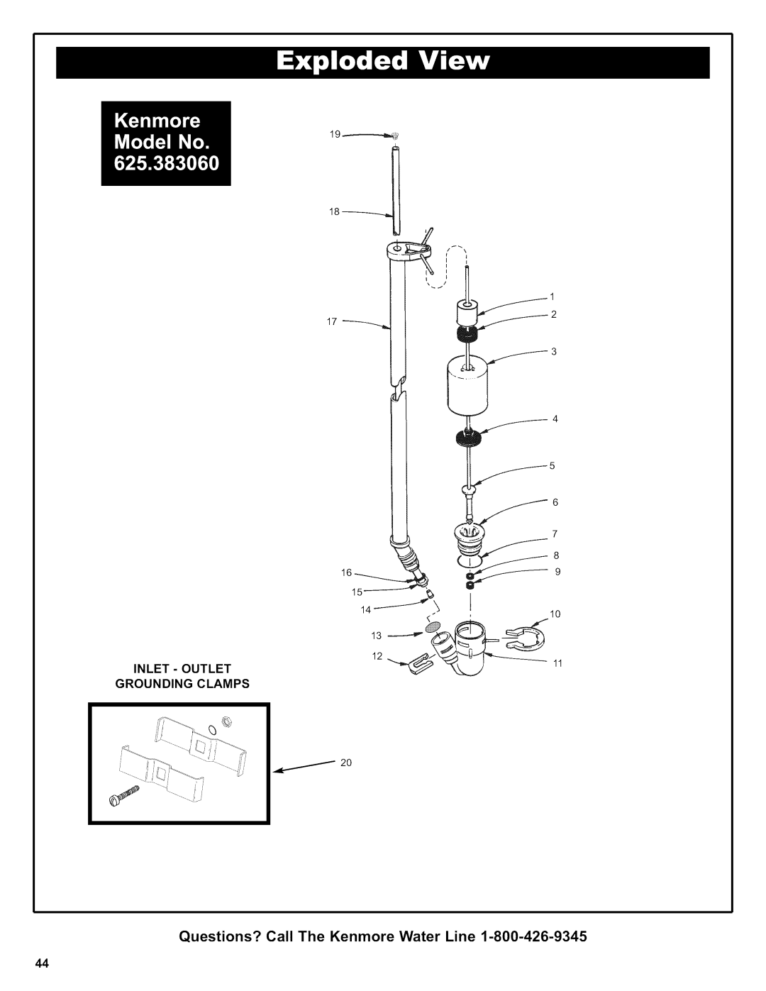 Kenmore 625.38306 owner manual Inlet Outlet Grounding Clamps 