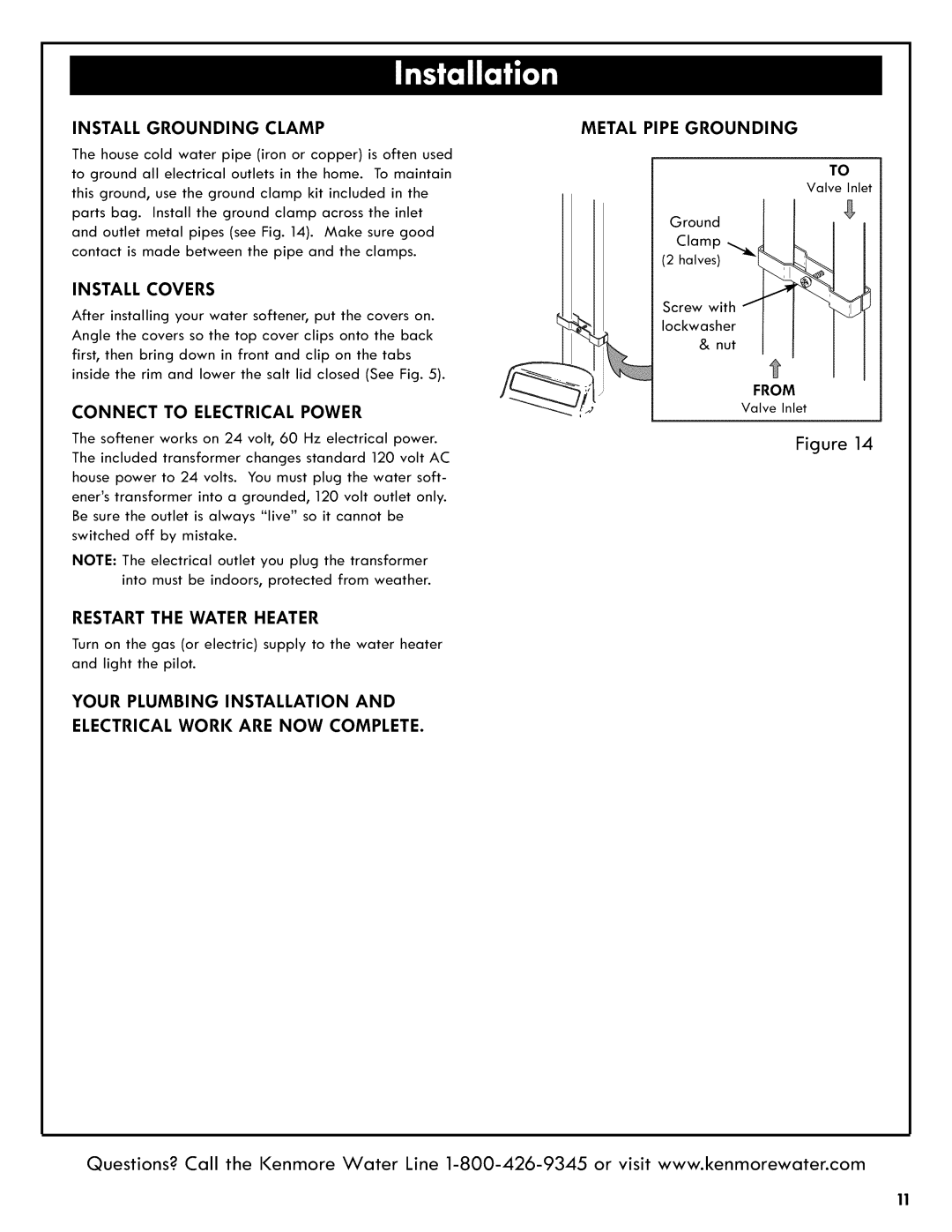 Kenmore 625.3835 manual Install Grounding Clamp, Install Covers, Connect to Electrical Power, Metal Pipe Grounding 