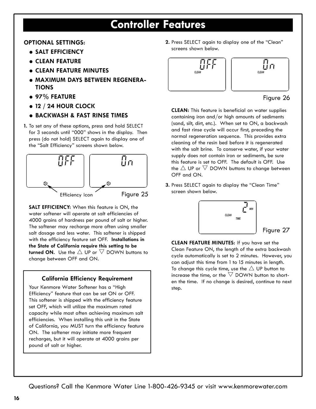 Kenmore 625.3835 manual Optional Settings, Backwash & Fast Rinse Times 