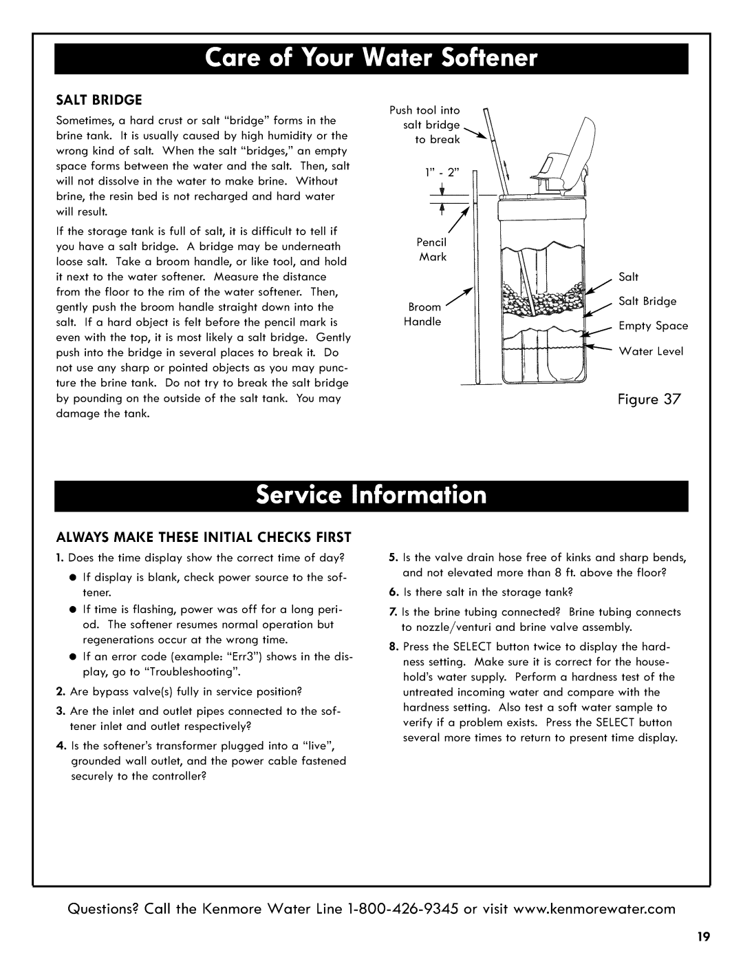 Kenmore 625.3835 manual Saltbridge, Always Make These Initial Checks First 