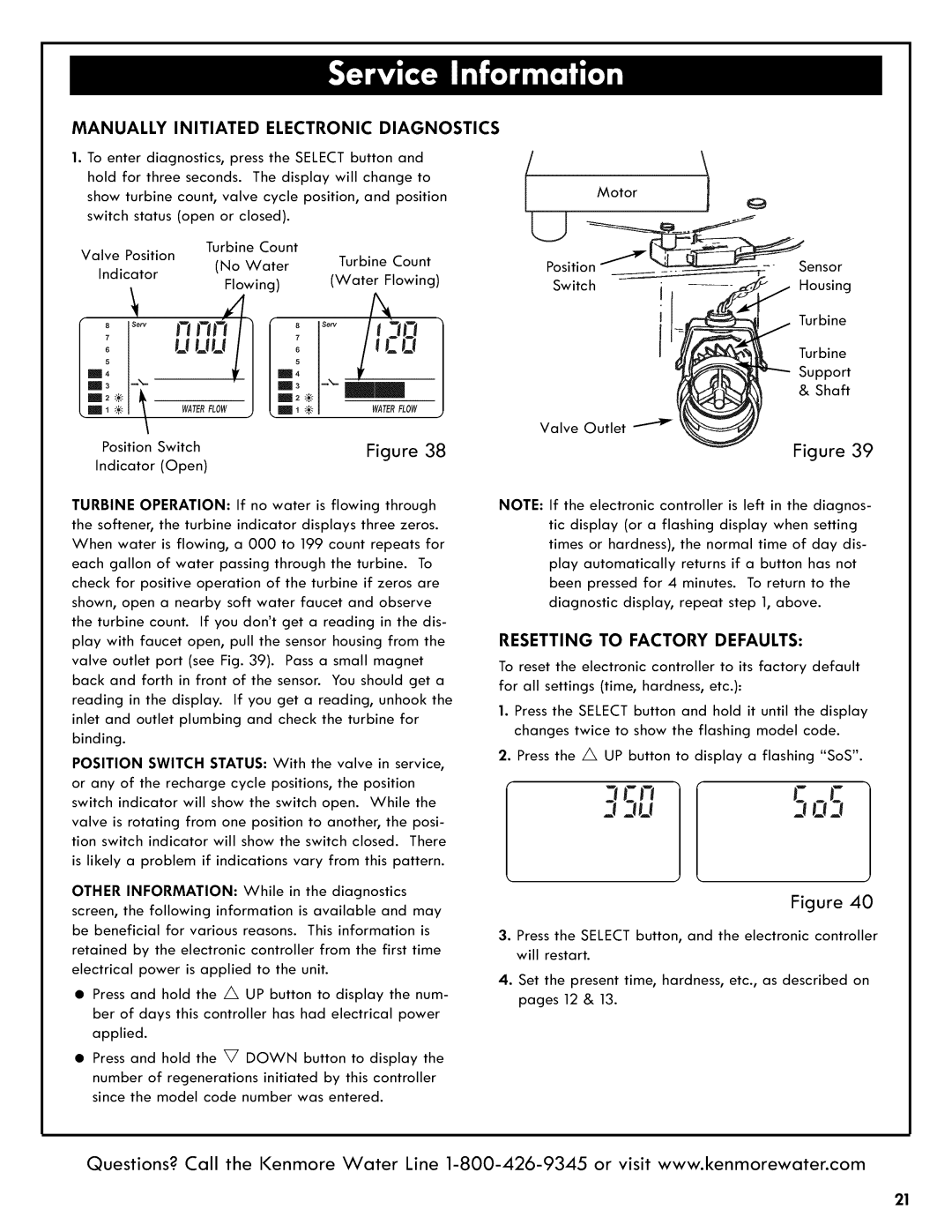 Kenmore 625.3835 manual Manually Initiated Electronic Diagnostics, Resetting to Factory Defaults 