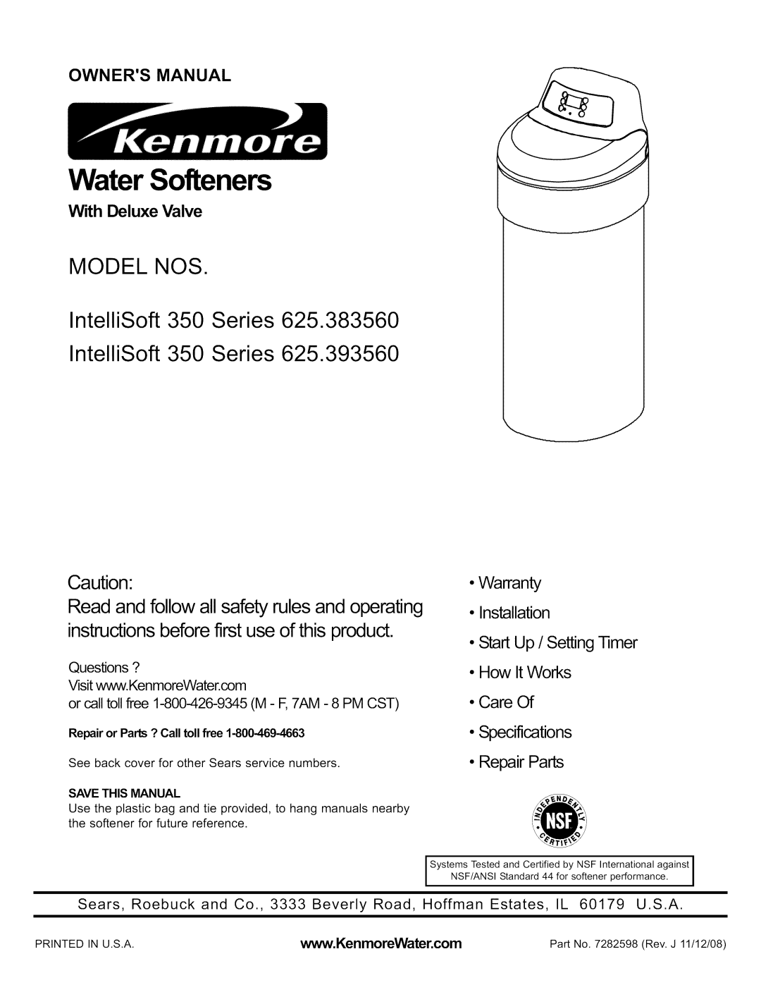 Kenmore 625.39356, 625.38356 owner manual Repair or Parts ? Call toll free, Save this Manual 