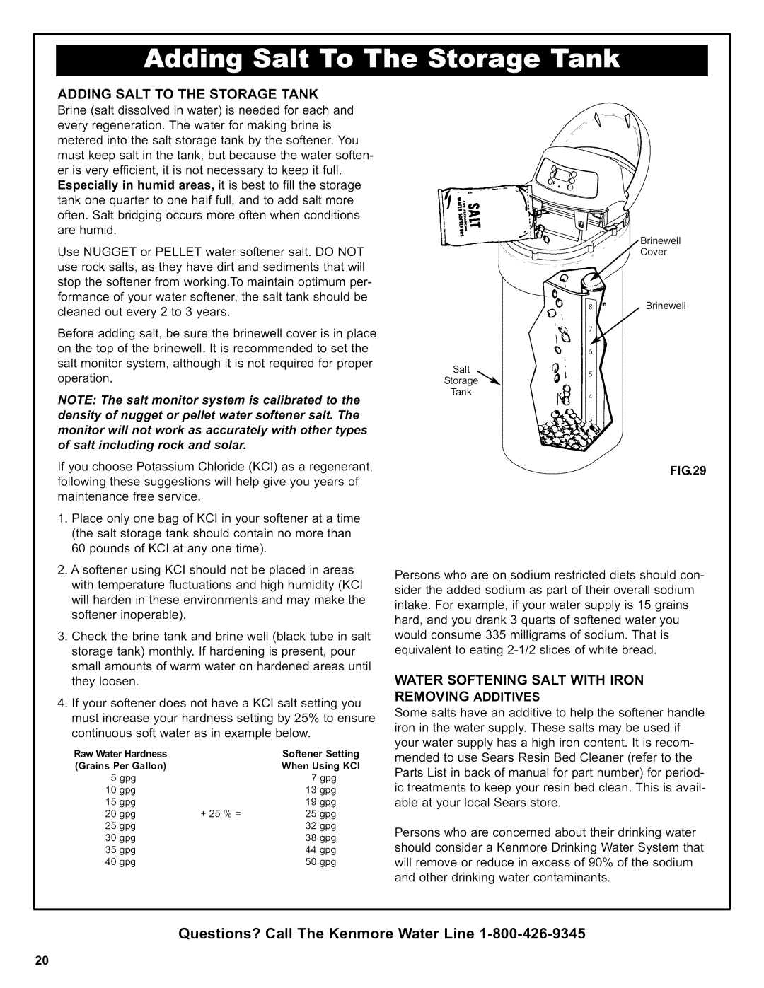 Kenmore 625.38356, 625.39356 owner manual Addingsalttothe Storagetank, Water Softening Salt with Iron, Removing Additives 