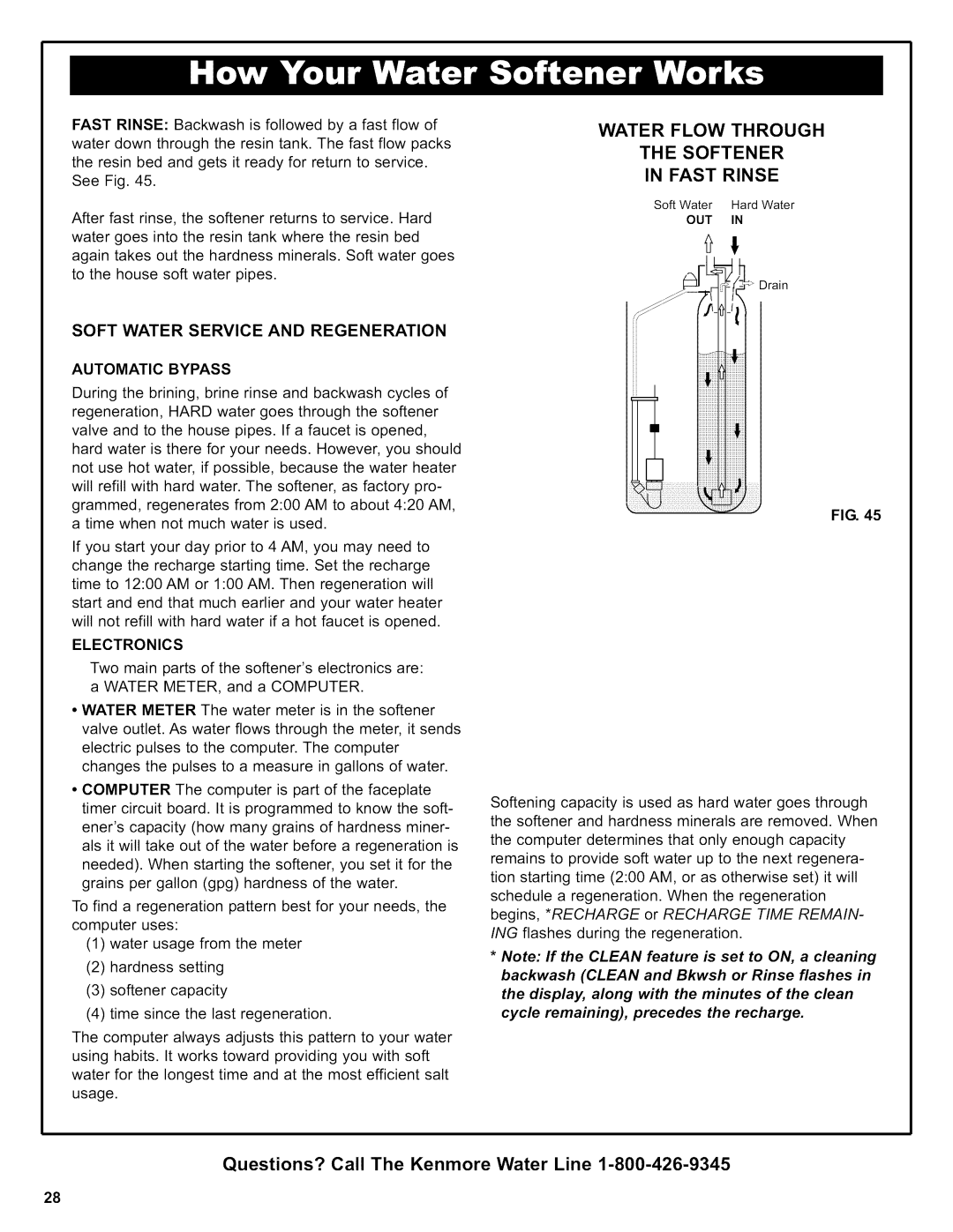 Kenmore 625.38356, 625.39356 Water Flow Through Softener Fast Rinse, Soft Water Service and Regeneration Automatic Bypass 