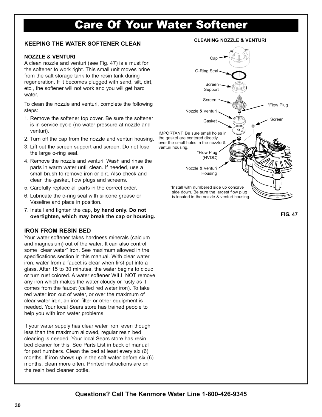 Kenmore 625.38356 Keeping the Water Softener Clean Nozzle & Venturi, Iron from Resin BED, Cleaning Nozzle & Venturi 