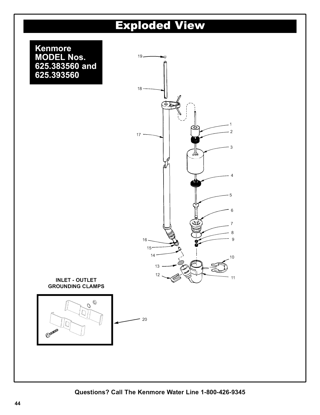 Kenmore 625.38356, 625.39356 owner manual INLET-OUTLET Grounding Clamps 